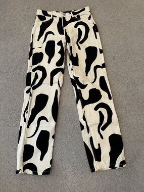 Monki Black and White Abstract Straight-Leg Pants